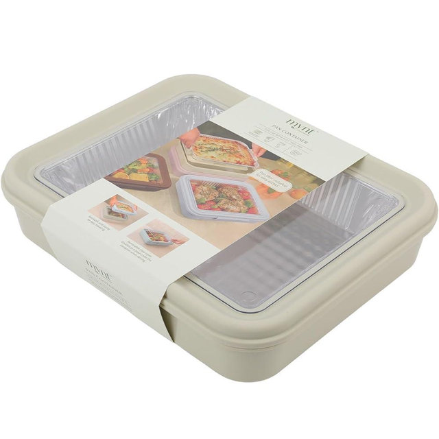MosJos Pan Container with Aluminum Foil Pan – Fits 9x13 Disposable Tray, BPA-Free Lid, Stackable Food Carrier for BBQ, Catering, Travel, Oven Storage & Serving Cream
