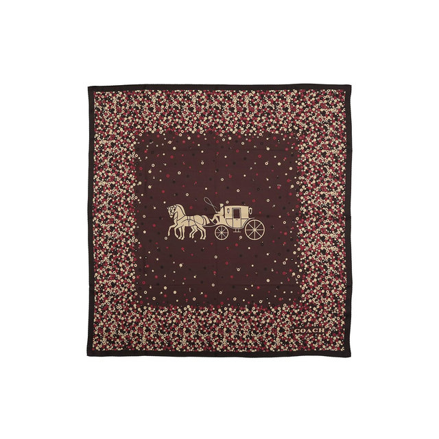 COACH Women's Horse and Carriage Tea Rose Printed Silk Scarf