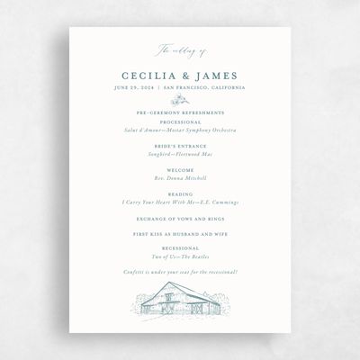 Deep Blue Spruce Wedding Program - Millbrook