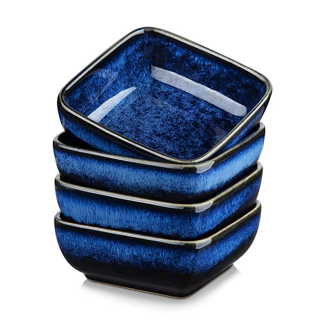vancasso Stern Dipping Bowls, 4 Pieces Blue Side Dishes, 3.7 Inches Stoneware Appetizer Plates