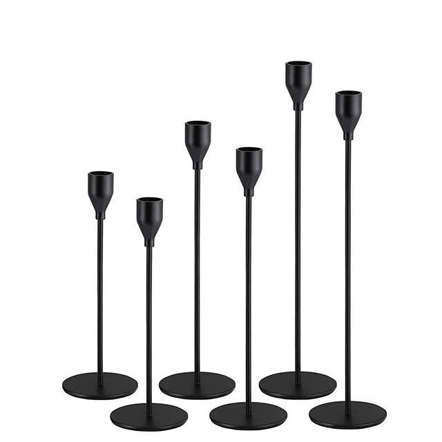 Matte Black Candlestick Holders, Set of 6 Tall Taper Candle Holder fit 3/4 inch Thick Pillar Candle, Dark Clamorous Decoration for Dining, Date, Party, Festival Fitting. Various Color & Sets Choices