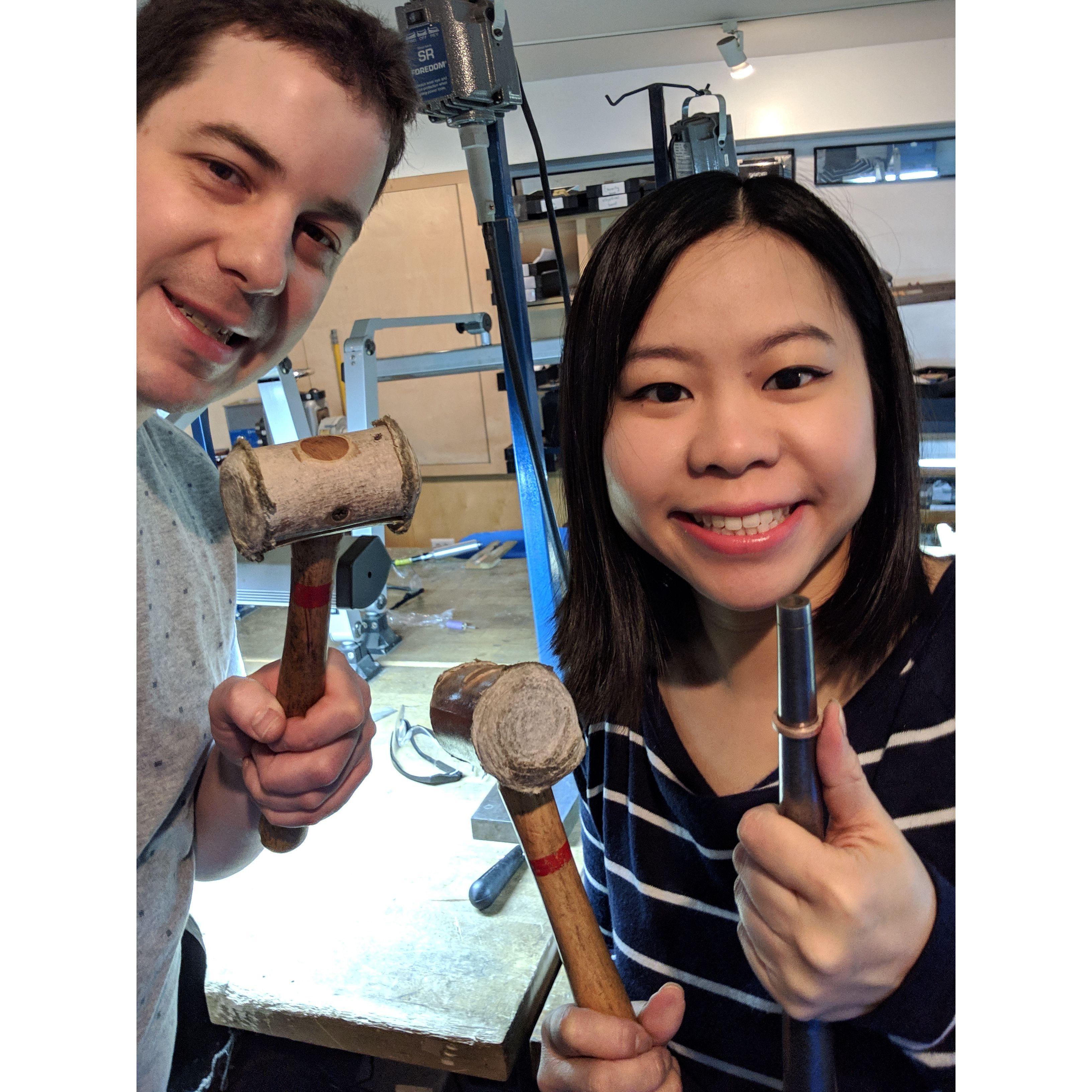 We went to a jewelry workshop in Brooklyn to make our wedding bands.
