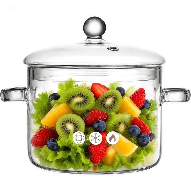 Yovexal Clear Glass Pot, 1.9L, Cooking Pot with Lid and Handle, Clear Saucepan, Resistant Borosilicate Pot, Glass Saucepan for Cooking On Stove, Stovetop Simmer Pot (64oz)