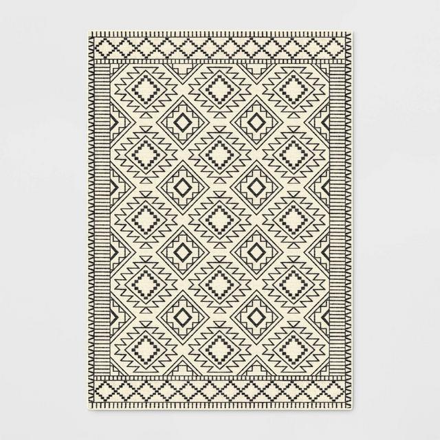 7'x10' New Haven Southwest Style Diamond with Border Black/White - Threshold™