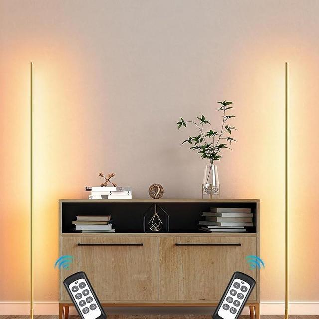 EDISHINE LED Corner Floor Lamp, Set of 2 Minimalist Dimmable Light with Remote, 57.5" Tall Standing Lamp for Living Room, Bedroom, Home Office, 7 Color Temperature 2700-6000K (Gold)