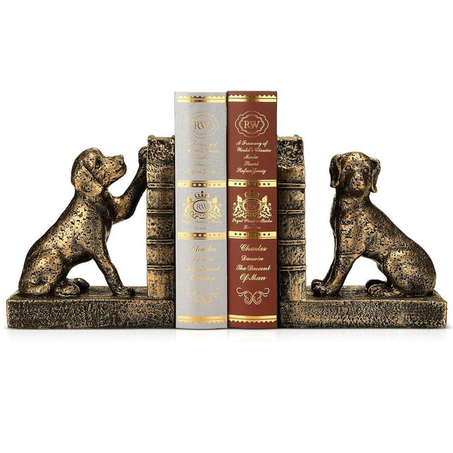 Tatuo 2 Pcs Decorative Dog Bookends for Shelves, Dog Book Ends for Heavy Books Animal Stopper Labrador Retriever Statues Bookends with Anti-Slip Base for Book Lover Christmas Home Office Bookshelf