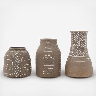 Decorative Hand-Painted 3-Piece Terracotta Vase Set