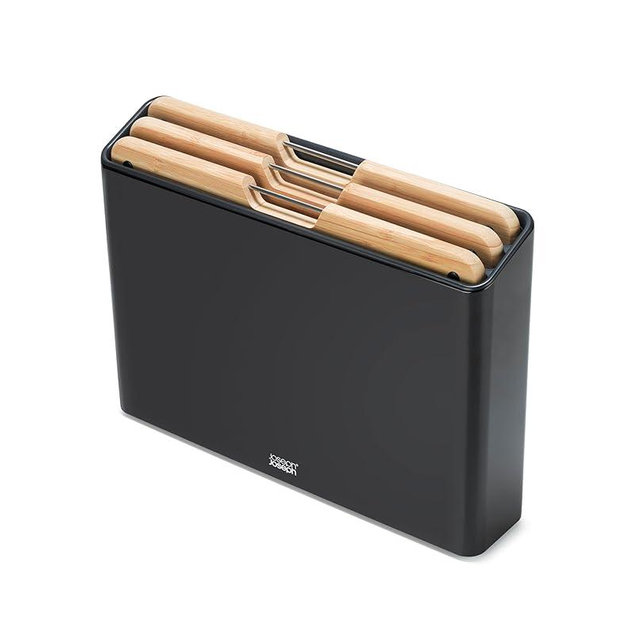 Joseph Joseph Folio 3-Piece Premium Bamboo Cutting Board Set, Slimline Stainless Steel Case for Organized Kitchen Storage