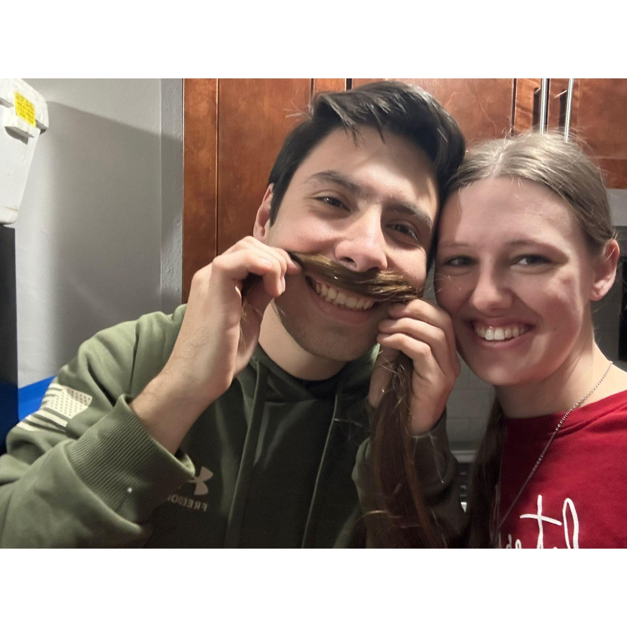 One of my favorite pictures taken of Wesley while we were dating is when he was being goofy and using my hair as a mustache...I'm not one for much facial hair usually, but he could rock a mustache😂