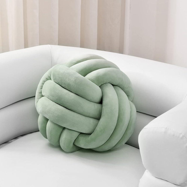 Sioloc Soft Knot Ball Pillows,Round Throw Pillow Cushion Home Decoration Plush Pillow,Throw Knotted Pillow Handmade Round Plush Pillow（7.8inches,Green）