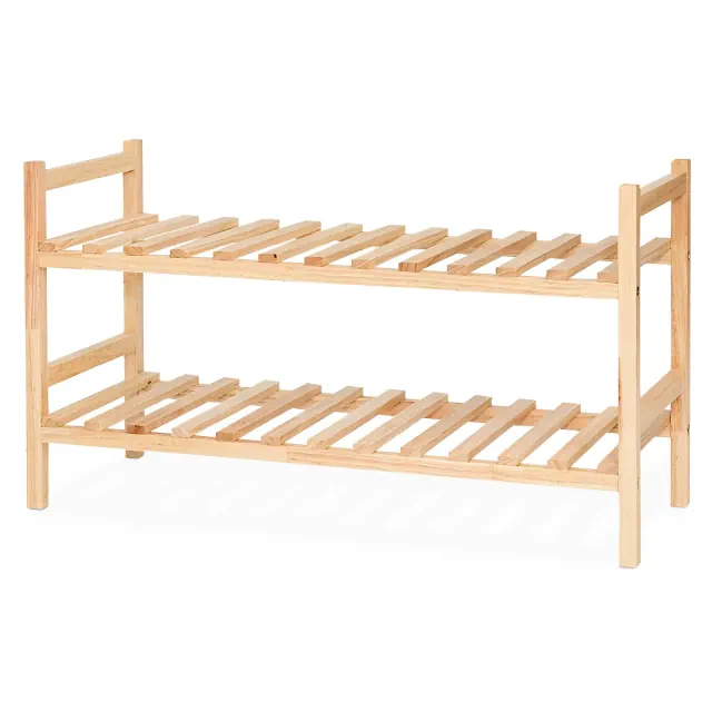 PJ Wood Stackable Wooden Shoe Rack Organizer for Closet Storage, Entryway Shelves, Tiered Cabinet for Shoes, 6 Pair Capacity, Natural
