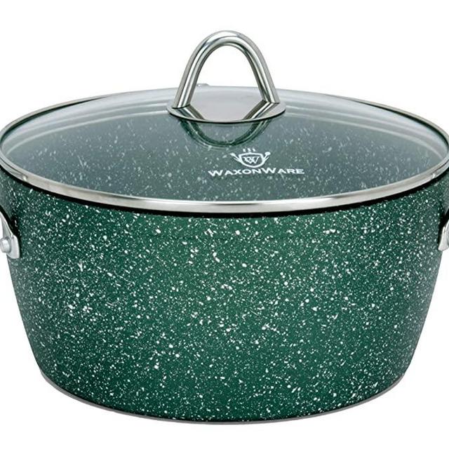 WaxonWare 4.5 Quart Stone Nonstick Dutch Oven Casserole Stockpot, Anti-Warp Non Toxic APEO PFOA Free Nonstick Cookware, Induction Compatible, Dishwasher & Oven Safe Nonstick Pot (EMERALD Series)