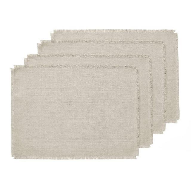 Solino Home Linen Placemats Natural – 14 x 19 Inch, European Flax 100% Pure Linen Fringe Fall Rustic Placemats Set of 4 – Handcrafted