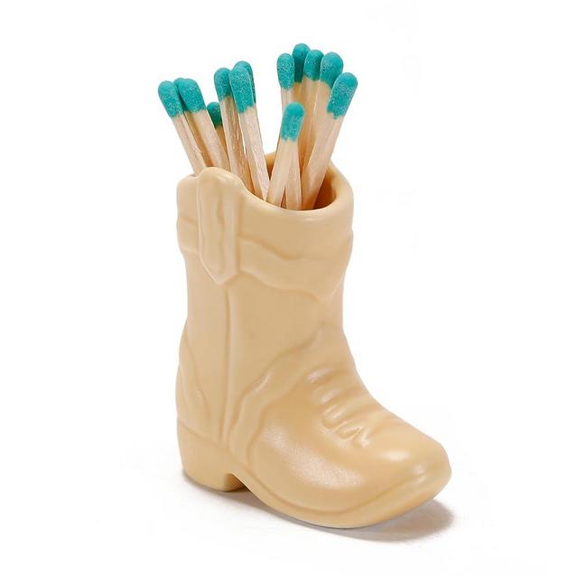AetheresEmporium Ceramic Cowboy Boot Match Holder with Striker - 4 Inch Portable Vintage Match Holder in Terracotta - Cute Decor Match Holder for Fireplace(No Matchsticks Included)- Terracotta Version