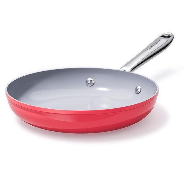 Nonstick Ceramic Frying Pan 10" Non Toxic Cooking Skillet for Eggs Pancakes & Stir Fry Even Heat Distribution PTFE/PFOA/PFAS Free Oven Safe Up to 500°F All Cooktops Compatible, Fusion Red