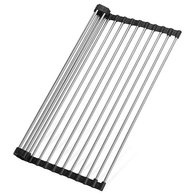 NileHome Roll Up Dish Drying Rack, Sink Drying Rack Over Sink Dish Drying Rack 304 Stainless Steel Foldable Drain Rack for Kitchen Sink Counter Utensils Vegetables and Fruits (17.5''X11.8'')…