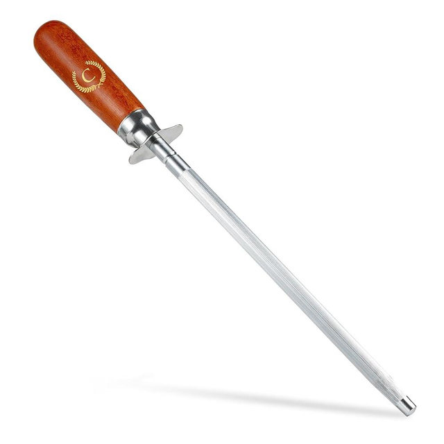 Knife Sharpener Rod, Kitchen Knives Sharpener Carbon Steel Professional Knife Sharpening Steel, Honing Rod with Hanging Holes (13 inches), C