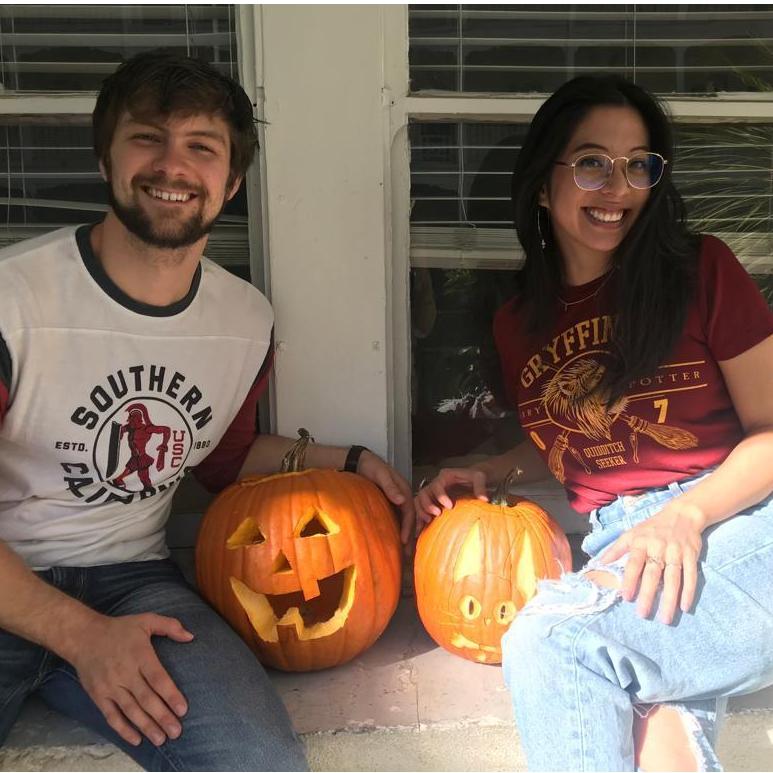 Our first Halloween together and carving pumpkins
