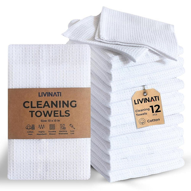 White Cotton Cleaning Rags For Housekeeping - Trapos Paños De Limpieza Reutilizables - Kitchen Bar Shop Towel Dish Mop Wash Cloth For House Dust - Reusable Washable Absorbent - 13"x13" 12 Pack