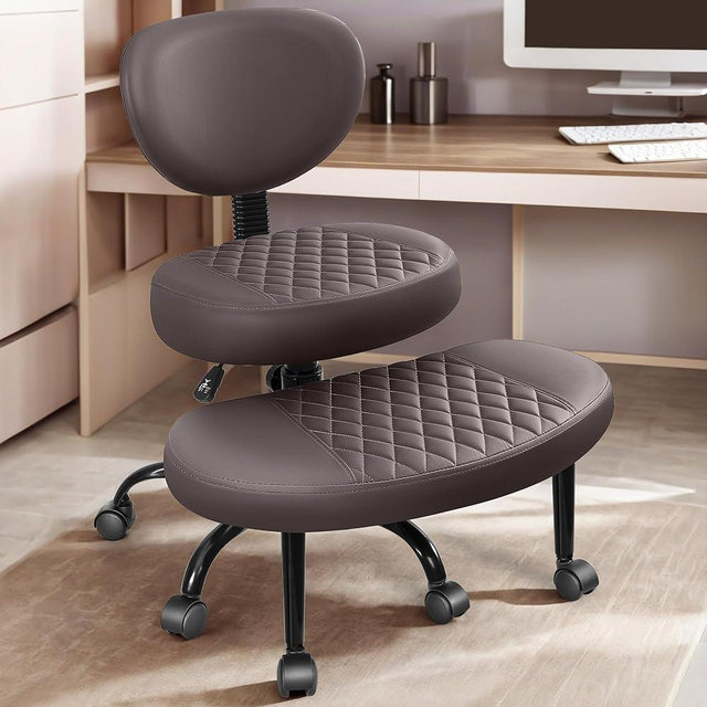 AtHope Ergonomic Cross Legged Office Chair with Wheels - Adjustable Height for Meditation, ADHD Desk & Yoga - Wide Criss Cross Design with Lumbar Support, Kneeling Chair - Dark Brown