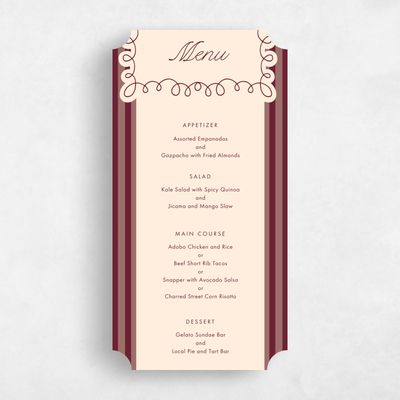 Red Ticket Wedding Menu - Imogen