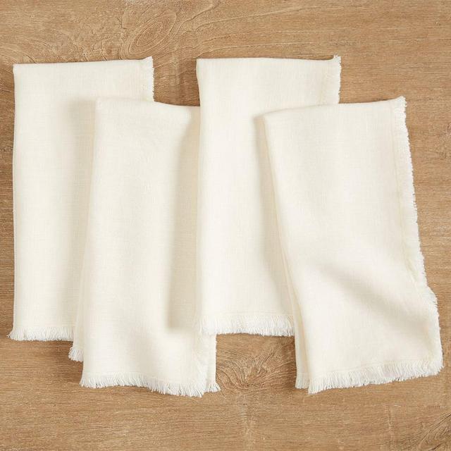 Frayed Oversized Linen Napkins, Set of 4 - Ivory