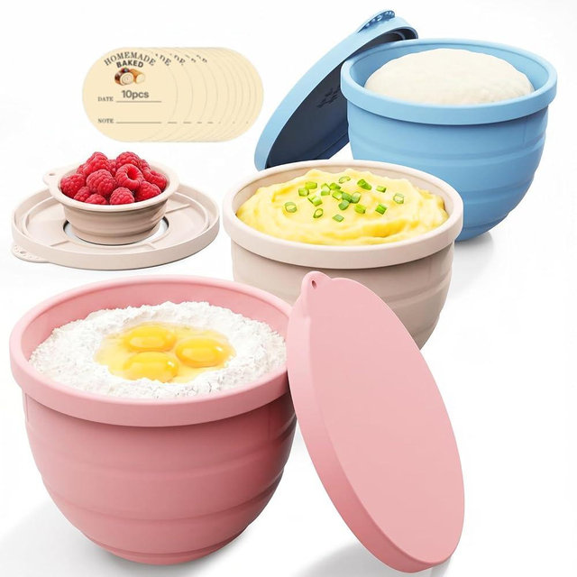 Silicone Bowl Liners for KitchenAid Tilt-Head 5QT Mixers, Kitchen Aid Accessories and Attachments for Baking and Cooking, Foldable Dishwasher Microwave Safe, 3pcs with Lids