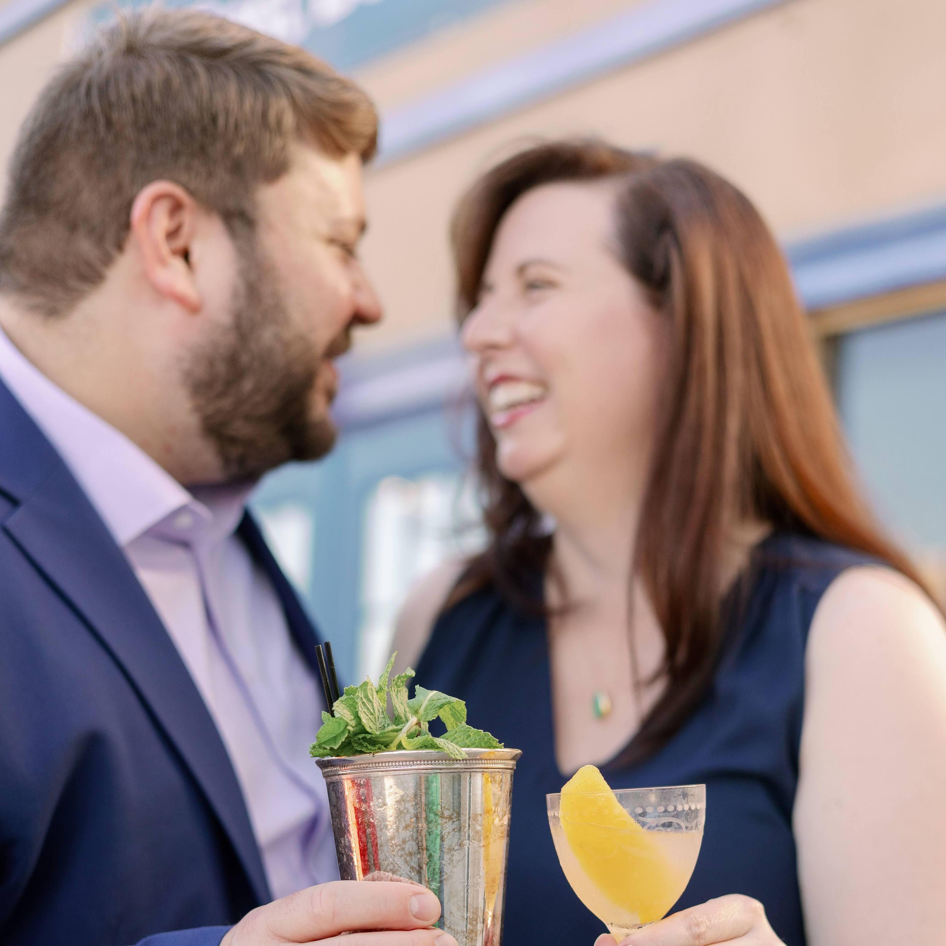 Sharing a cocktail at our favorite place, Revel