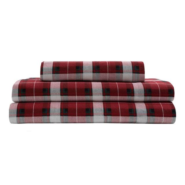 Queen Torrey Lane Cotton Flannel Sheet Set Red Tartan Plaid - Elite Home Products Inc