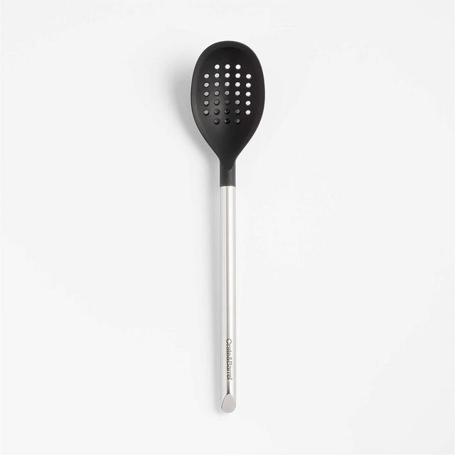 Crate & Barrel Black Silicone and Stainless Steel Deep Slotted Spoon