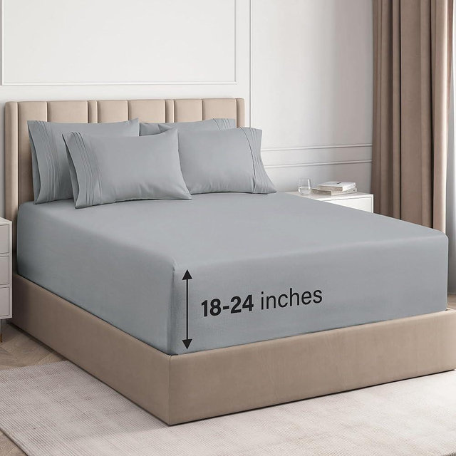 Extra Deep Cal King Sheet Set - 6 Piece Breathable & Cooling Sheets - Hotel Luxury Bed Sheets Set - Easy Fit - Soft, Wrinkle Free & Comfy Sheets Set - Steel Blue Sheet Set w/Extra Deep Pockets