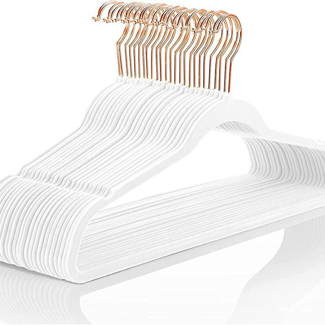 Premium Velvet Hangers (Pack of 60) Heavyduty - Non Slip - Velvet Suit Hangers White - Copper/Rose Gold Hooks,Space Saving Clothes Hangers