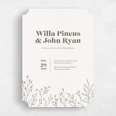 Beige Ticket Wedding Invitation - Sylvan Portrait