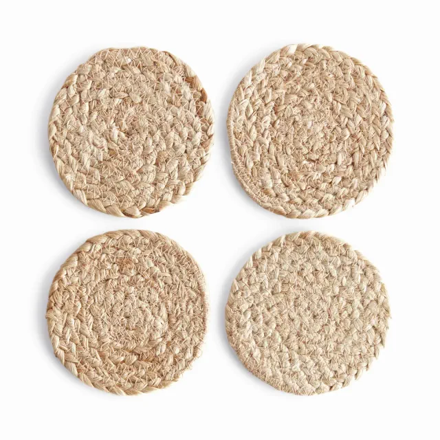 Plum & Post Jute Coasters, Set of 4 - Natural Hand-Woven Design