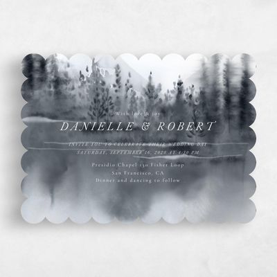 White Scalloped Wedding Invitation - Grove Landscape