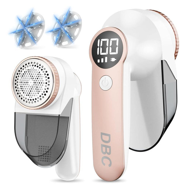 DBC Fabric Shaver with 15000r/Min Powerful Motor, LED Display, 3-Speeds, 6-Leaf Blades, Large Shaving Head Lint Remover for Clothes, Lint Ball, Furniture, Fuzz - Pink & White