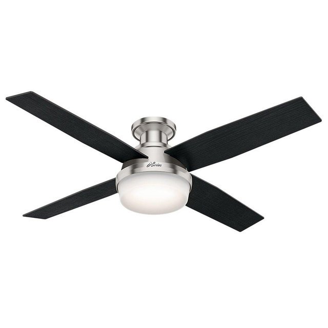Hunter Dempsey Indoor Low Profile Ceiling Fan with LED Light and Remote Control, 52", Brushed Nickel