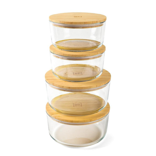 DE Glass Food Storage Containers with Bamboo Lids – 4 Pack Round (2x33oz + 2x60oz) – BPA-Free Borosilicate Glass Meal Prep Containers – Plastic-Free, Oven, Microwave, Freezer Safe