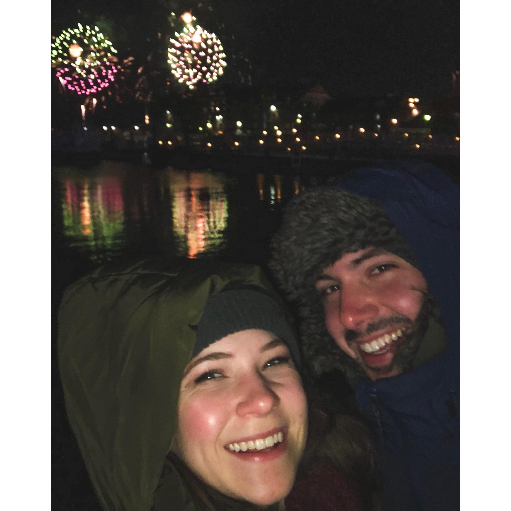 Our first trip together - watched fireworks over the Boston harbor on New Years Eve and froze our butts off!