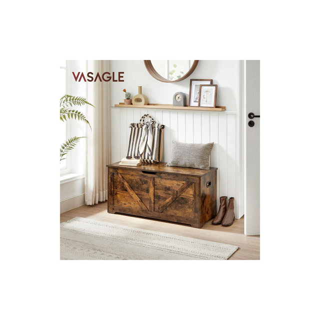 Storage Chest, Storage Trunk with 2 Safety Hinges, Storage Bench, Shoe Bench, Barn Style, 15.7 x 39.4 x 18.1 Inches Rustic Brown