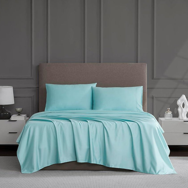 Linen Closet Luxury Cotton 1200 Thread Count Hotel Luxury 4-Piece Sheet Set, Full, Aqua