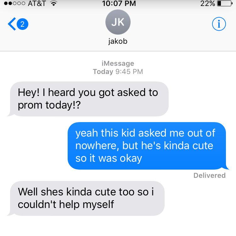 Our first texts post promposal. Shoutout to Shae and Kimmy/Kelly/Emily for crafting these texts for us.