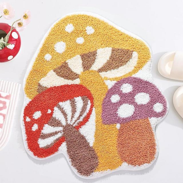 TRUEDAYS Bathroom Rugs Cute Non Slip Kids Bath Mat Boho Strong Absorbent Ultra Soft Washable Bathroom Mat Yellow Mushroom Bath Rug for Tub, Shower Room and Bathroom