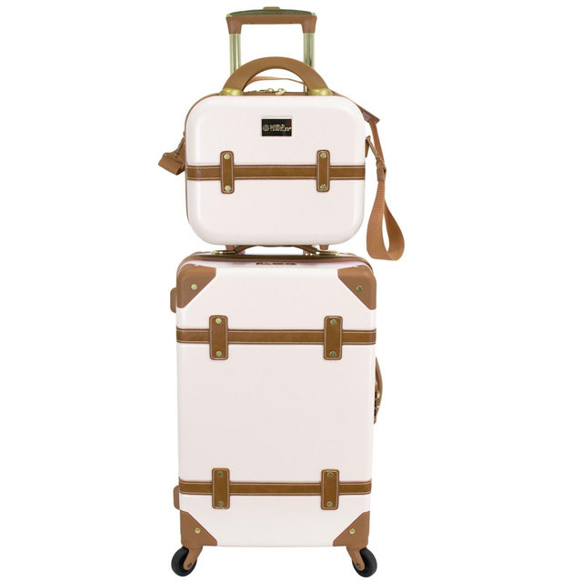 World Traveler Gatsby Luxury Trunk 2-Piece Spinner Carry-On Luggage Set - Ivory