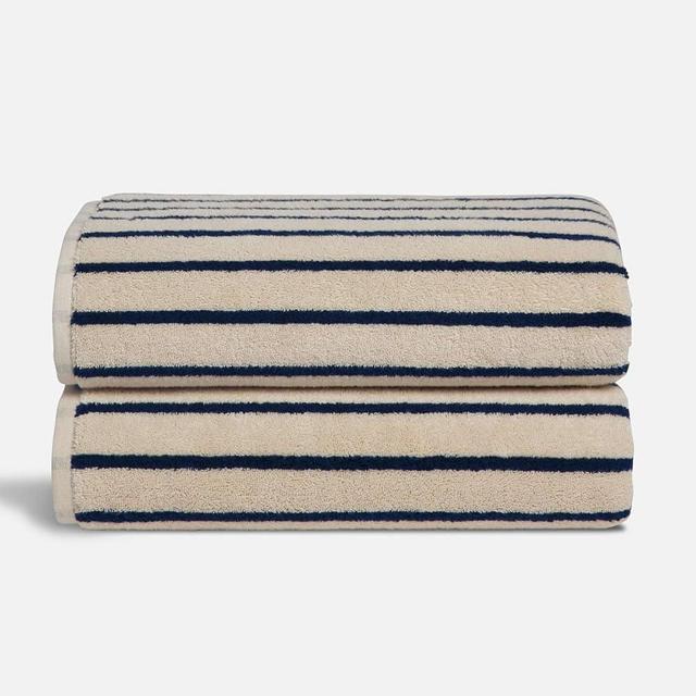 Brooklinen Super-Plush Turkish Cotton Bath Towels Set of 2 Cotton, 820 GSM, Machine Washable, Perfect Bath Towels for Bathroom, Spa & Shower (30" x 58", Striped Navy)