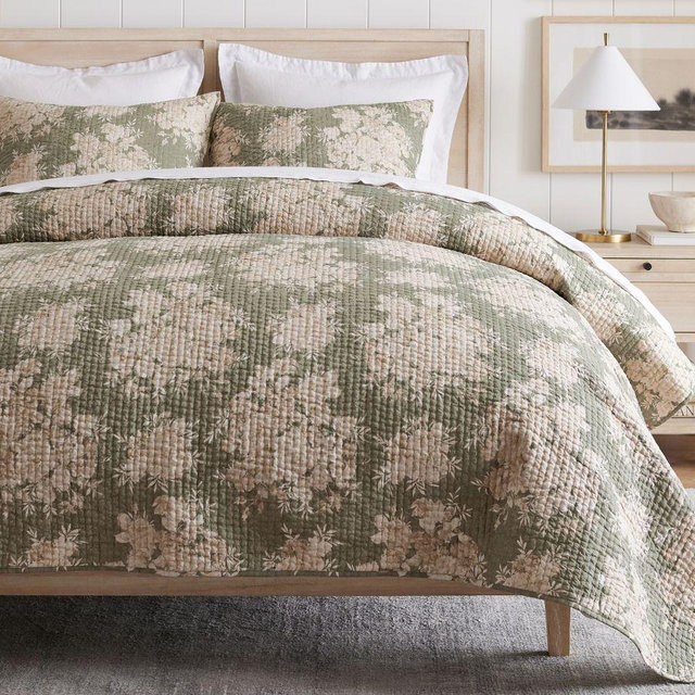 Juliette Toile Handcrafted Reversible Pick-Stitch Quilt, Loden, King/Cal. King
