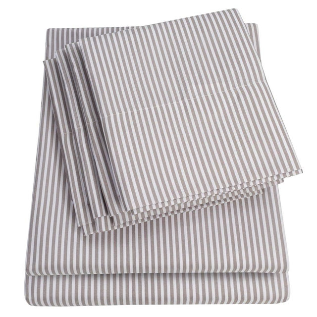 Full Size Bed Sheets - 6 Piece 1500 Supreme Collection Fine Brushed Microfiber Deep Pocket Full Sheet Set Bedding - 2 Extra Pillow Cases, Great Value, Full, Classic Stripe Gray