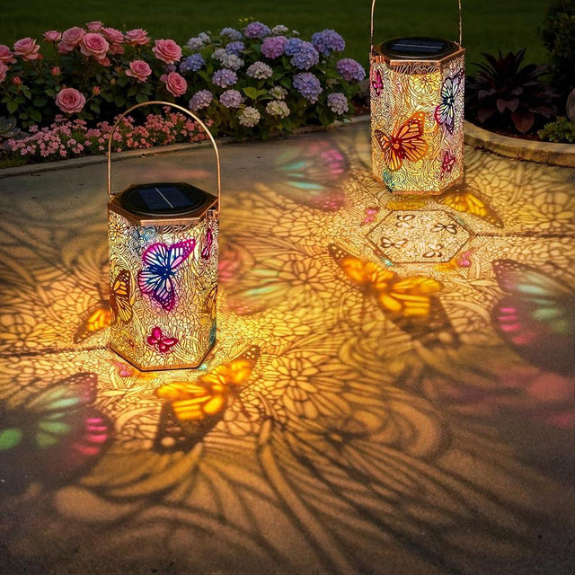 2Pack Solar Lanterns Outdoor Waterproof Butterfly Gifts for Women, 3D Colorful Solar Garden Yard Lanterns, Gardening Gifts for Women, Mothers' Day GIFS Mom, Birthday Gifts