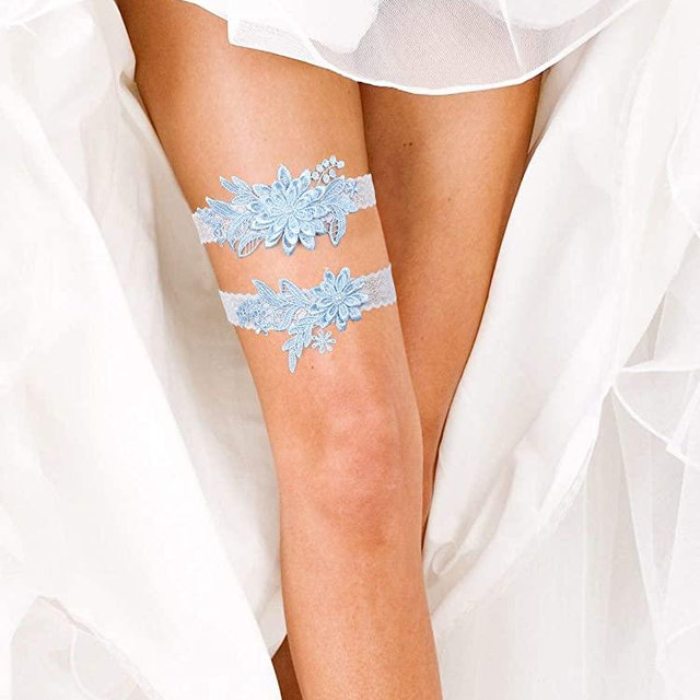2 Pieces Wedding Garters Daisy Lace Bridal Garter Hand Sewn Faux Pearls Garter for Bride