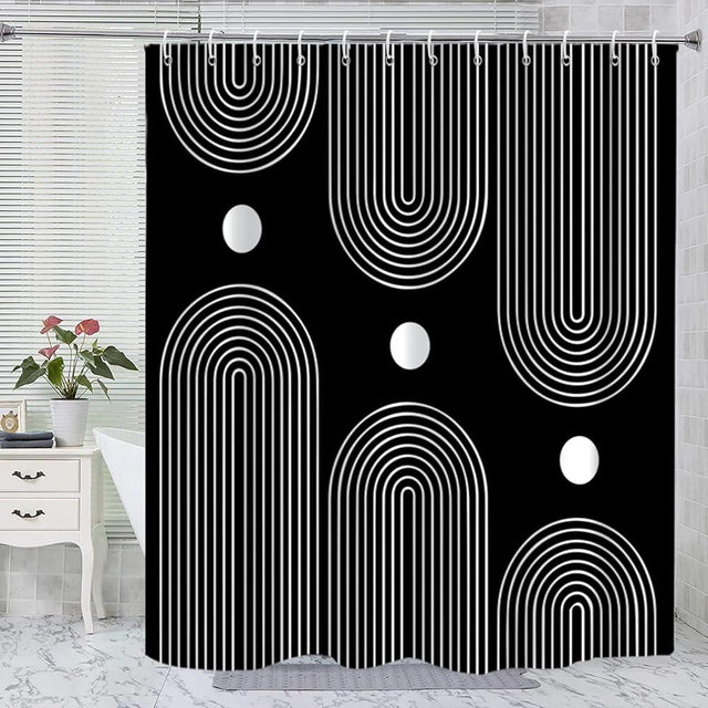 GKLEASG Black and White Extra Long Shower Curtain, Boho Minimalist Mid Century Modern Arch Geometric Machine Washable Waterproof Fabric for Bathroom Bathtub Decor with Hooks 72Wx78H